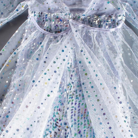 Frozen Elsa white sequence material with back long drape - Picture 5 of 5